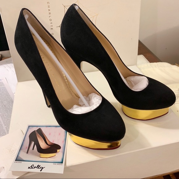 CHARLOTTE OLYMPIA Dolly Suede Platform Heels Black 39 - Picture 3 of 9